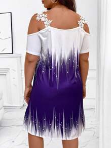 SHEIN Clasi Plus Summer 拼色露肩花边贴花连衣裙 - 紫色 - 查看 2