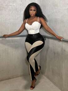 Slaydiva Pantalones ajustados de dos tonos PU