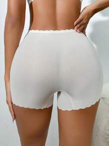 Women's Casual High Stretch Apricot Plain Scallop Fabric Boyshorts - Apricot - View 2