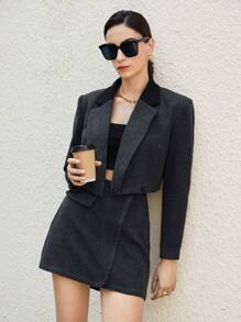 BizChic Solid Lapel Neck Crop Blazer Fall Women Outfits Women Jackets - Black - View 4