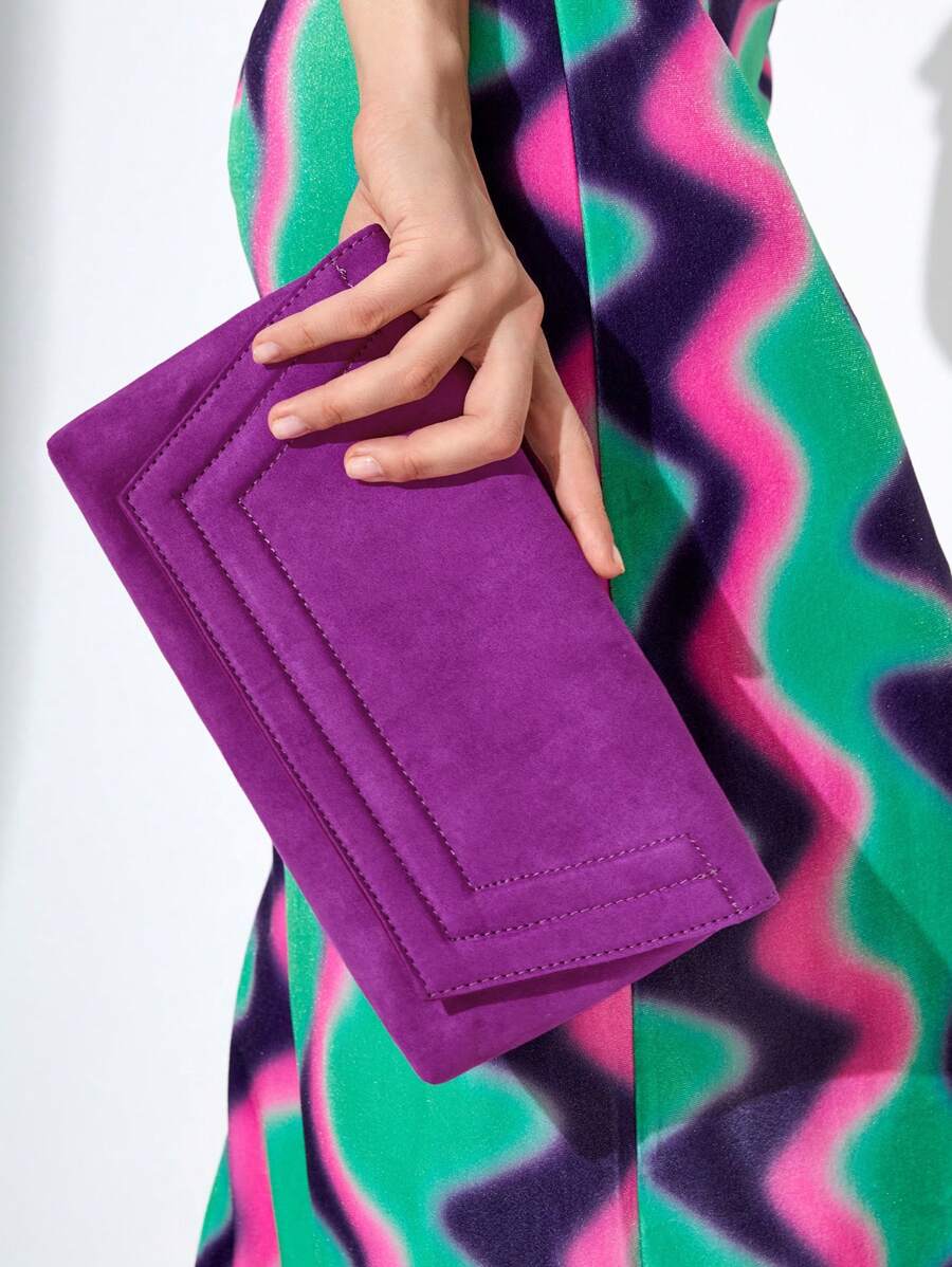 BizChic 優雅的霓虹紫線細節方形包,工作包 - 紫色 - 查看 1
