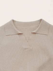 SHEIN BASICS Solid Ribbed Knit Crop Sweater - Apricot - View 8