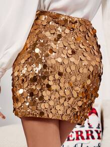 Gownix Sequin Bodycon Skirt - Champagne - View 2