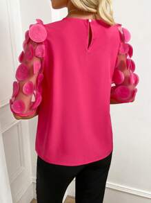 SHEIN Clasi 貼花網紗袖心貼花細節上衣 - 玫紅色 - 查看 2