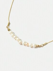 BizChic Minimalist Style Faux Pearl Decorated Necklace - Gold - View 4