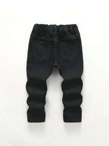 SHEIN Explorewe Young Boy Letter & Bear Patched Ripped Jeans - Black - View 2