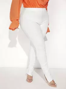 SHEIN SXY 加高腰褶皺開衩下擺疊穿長褲 - 白色 - 查看 1