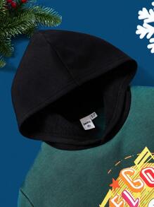 SHEIN X The Smurfs Tween Boy Letter & Cartoon Graphic Hoodie & Plaid Pants - Multicolor - View 4