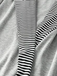 SHEIN LUNE 大碼條紋印花大翻領開門襟外套 - 淺灰色 - 查看 3