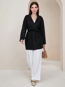 Seusyu Drop Shoulder Pocket Patched Belted Coat - Blue - View 4
