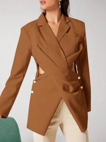 BizChic 交叉圍裹前扭結紐扣細節西裝外套 - 黃色 - 查看 8