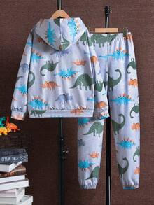 Con trai In Khủng long Áo Hoodie & Quần thể thao - Xám - Xem 2