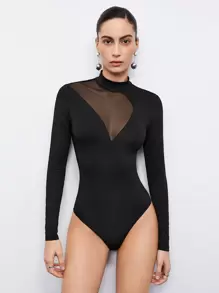 Maija 1 件纯黑色高领网眼修身紧身衣成人款