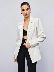 BizChic 戧駁領雙排釦西裝外套 - 白色 - 查看 1