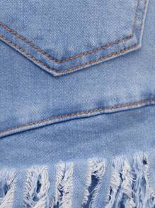 Denimoi High Waist Layered Fringe Trim Jeans, Festival - Blue - View 7