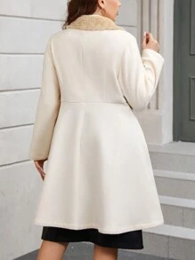 SHEIN Clasi Plus Button Front Overcoat Winter Fall Autumn - Beige - View 2