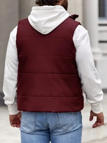 Manfinity 鬆身款男士無袖棉衣,印有字母圖案和拉鍊閉合 - 酒紅色 - 查看 2