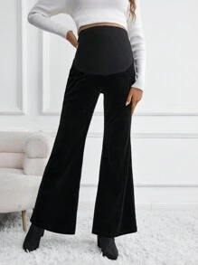 SHEIN Thai sản Vòng eo có thể điều chỉnh Quần ống loe - màu đen - Xem 4