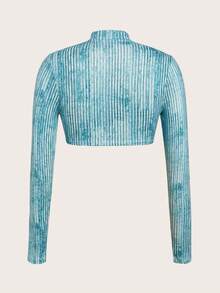 SHEIN ICON Nhuộm buộc Chi tiết Patched thư Dây kéo Top Cây trồng - Màu xanh lam - Xem 2