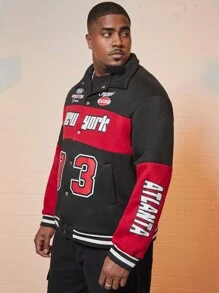 Manfinity LEGND 男士大码字母圖案撞色夾克 - 黑色 - 查看 3