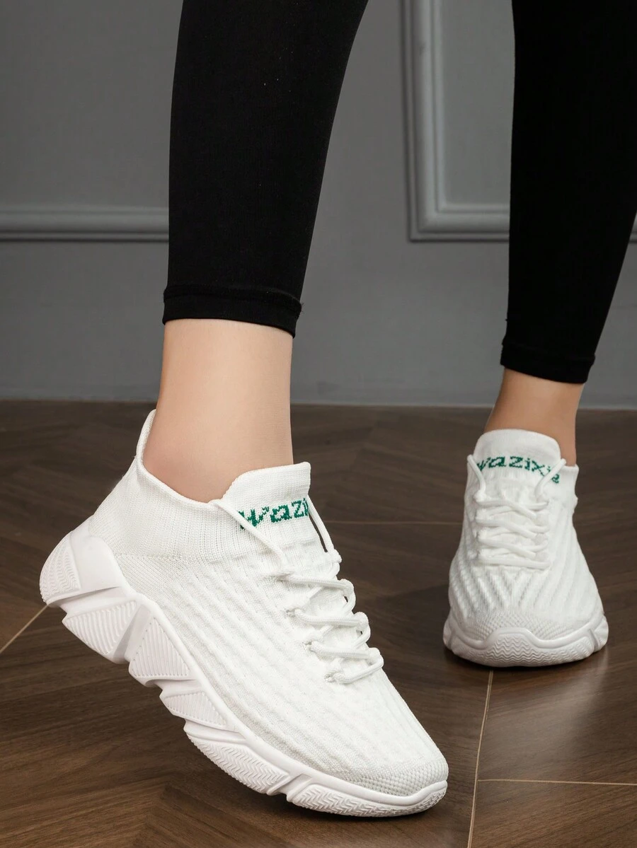 女士针织袜式运动鞋，一脚蹬高跟运动鞋，低帮轻便时尚跑鞋，适合所有季节