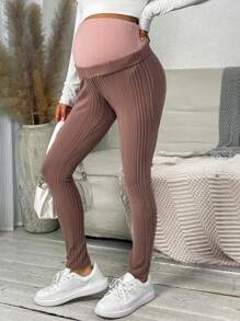 SHEIN Maternidad Leggings de cintura ajustable tejido de canalé
