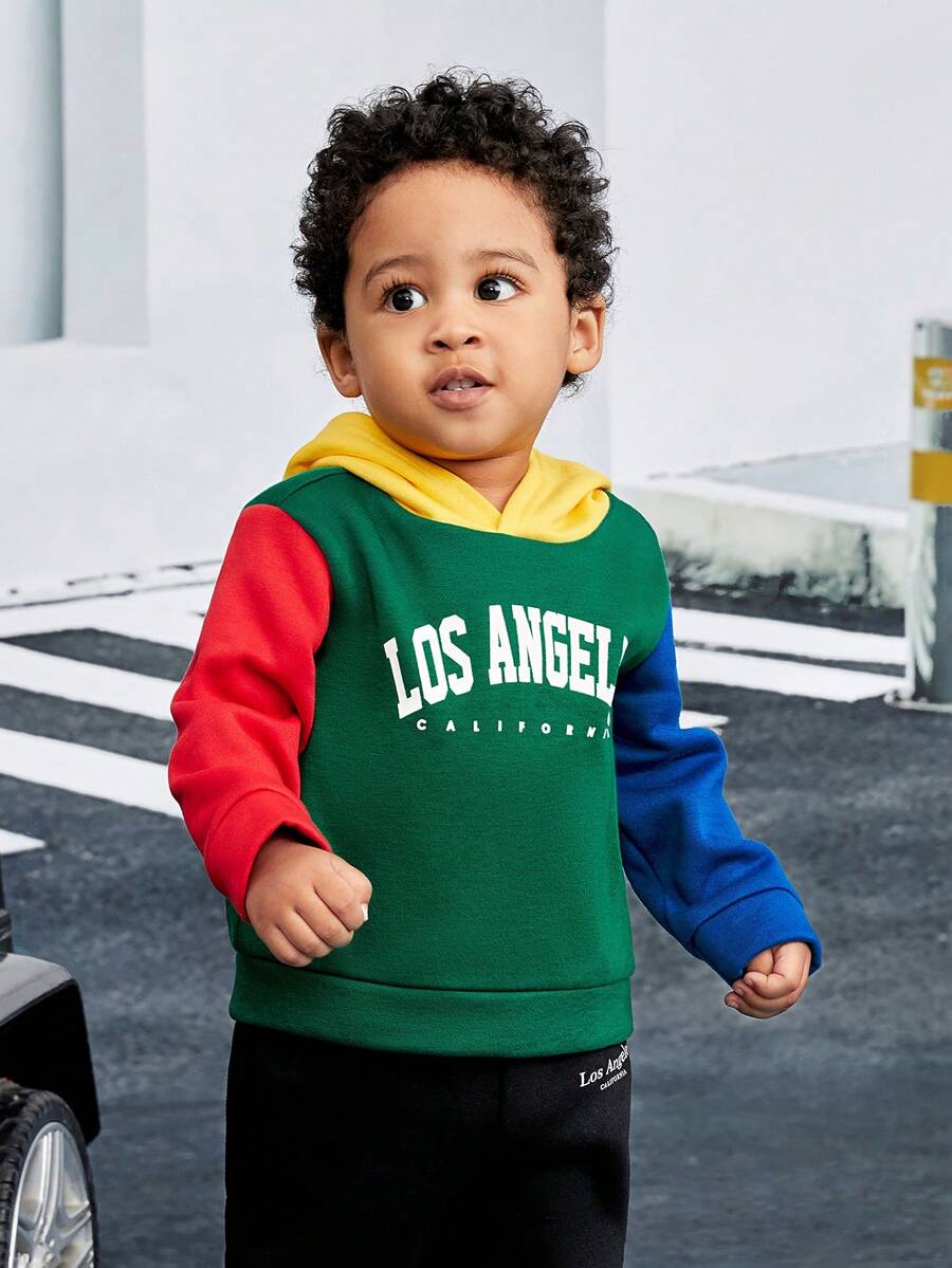 SHEIN Áo nỉ in chữ phối màu cho bé trai - Nhiều màu - Xem 1