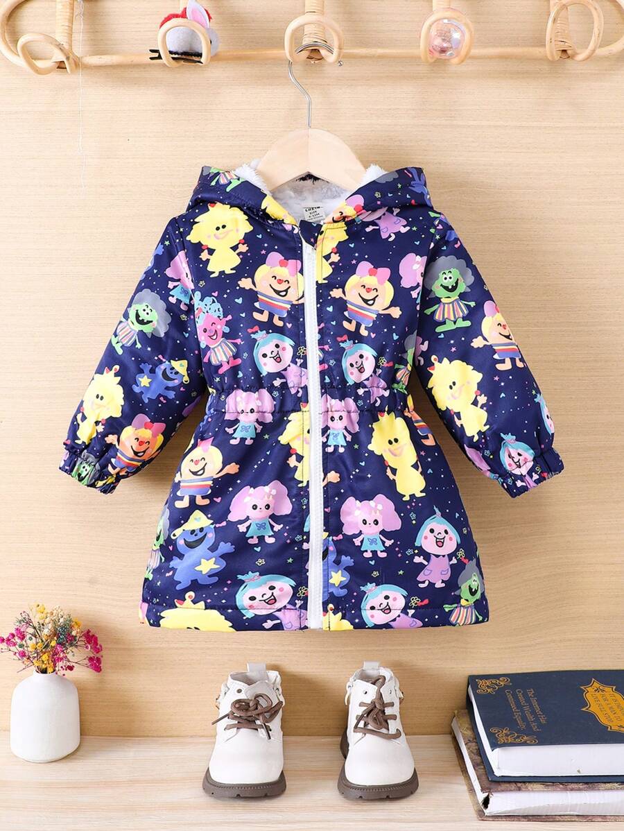 Baby Girl Cartoon Graphic Zip Up Hooded Coat