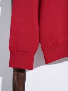 SHEIN EZwear Đồ họa Hình Thả vai Áo nỉ - Đỏ - Xem 4
