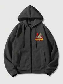 ROMWE MEN Street Life 男士拳擊骷髏印花連帽衫 - 深灰色 - 查看 2