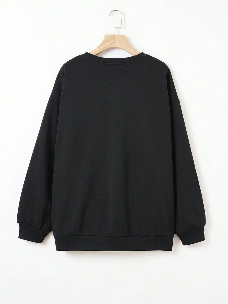 Plus Skull & Letter Graphic Drop Shoulder Sweatshirt