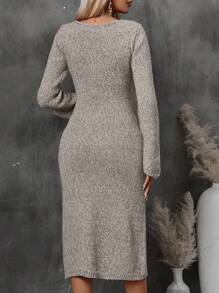 SHEIN Clasi Marled Knit Scoop Neck Sweater Dress - Apricot - View 2