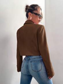 BizChic Women's Thin Lapel Open Front Short Blazer Jacket, Basic Top, Minimalist Urban Commute Style, Business Casual Outerwear For Office Wear In Fall/Winter