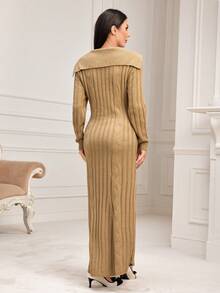 Modelyn Sailor Collar Sweater Dress Without Belt - Khaki - View 2