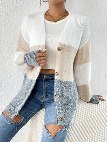 SHEIN Frenchy Khối màu Thả vai 	
Fuzzy Áo len Mở - Nhiều màu - Xem 3