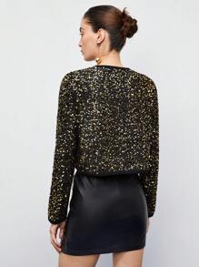 SHEIN Maija Jacke mit offener Front, Paillette, - Gold - Übersicht 2