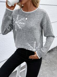 EMERY ROSE 雪花图案落肩毛衣，长袖上衣