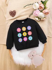 SHEIN Đứa bé gái In hoa Áo nỉ - màu đen - Xem 1