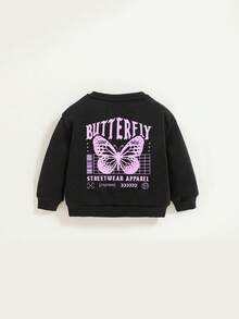 SHEIN 女嬰蝴蝶圖案運動衫 - 黑色 - 查看 2