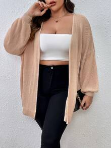 SHEIN LUNE 大碼落肩袖開襟開衫 - 杏色 - 查看 3