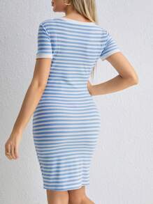 SHEIN 孕婦條紋印花緊身洋裝