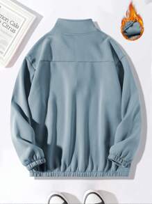 Manfinity Hypemode Loose Men's Thermal Lined Flannel Fleece Sweatshirt With Letter Patchwork And Half Zipper - Baby Blue - View 2