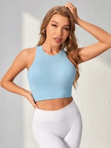 SHEIN Daily&Casual 字母圖案工字運動型胸罩 - 淺藍色 - 查看 2