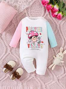 SHEIN Baby Girl Cartoon & Slogan Graphic Colorblock Tee Jumpsuit - Multicolor - View 1