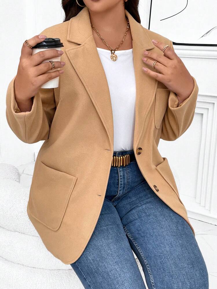 Plus Lapel Neck Pocket Patched Overcoat Winter Fall Autumn