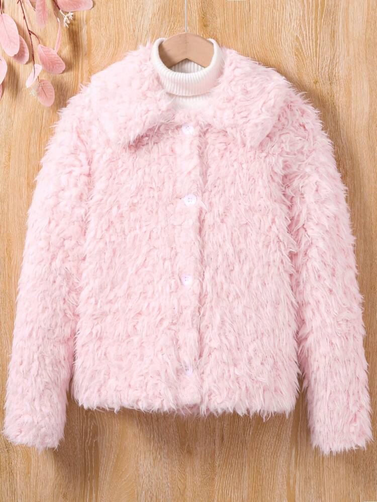 Adolescent Fille 1 pièce Manteau Unicolore À Bouton Duveteux