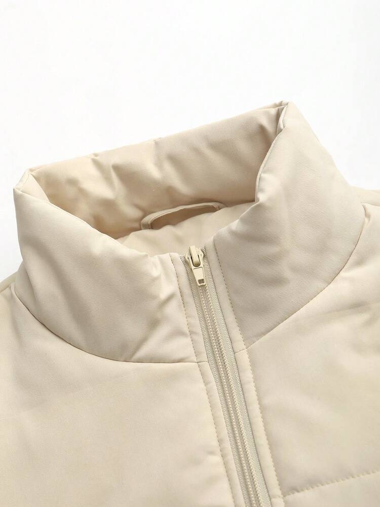 Men Letter Graphic Zip Up Padded Coat Without Sweater