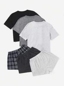 SHEIN 6pcs Letter Graphic Top & Shorts Lounge Set Outfit - Multicolor - View 2