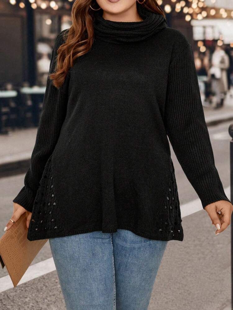 Plus Turtleneck Open Knit Sweater