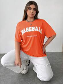 Flirla Plus Letter Graphic Drop Shoulder Tee - Orange - View 6